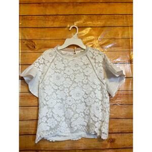 Anna Sammarone Floral Lacy Cotton Blended Short Sleeve Blouse Size M